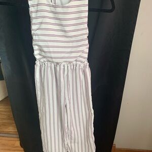 White and Red Striped Jumpsuit